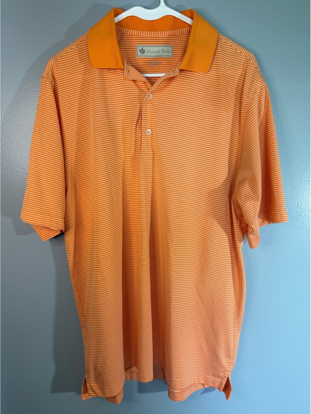 Donald Ross Men's Orange Striped Polyester Polo Shirt Size M